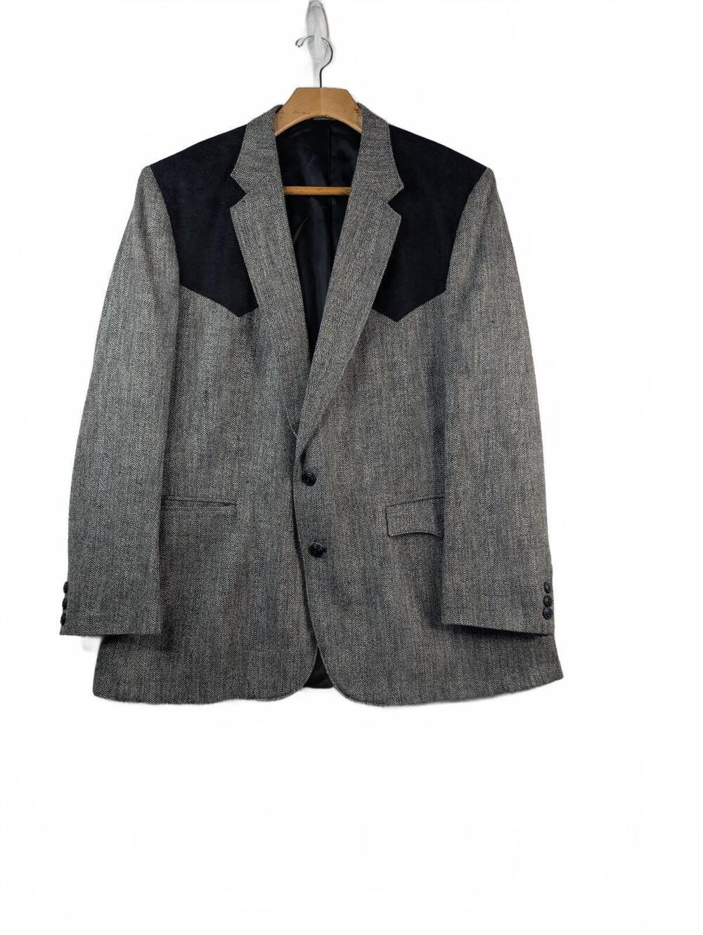 Vintage Circle S Gray Herringbone Tweed Western Blazer Jacket 48L